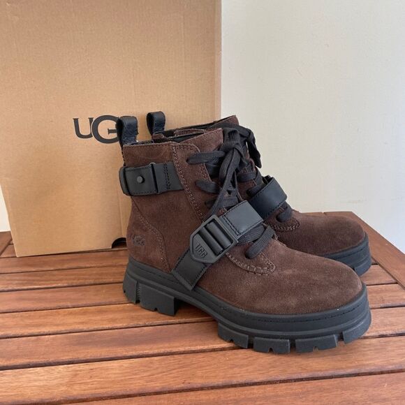 UGG Ashton Lace-Up Buckled Waterproof Suede Booties Burnt Cedar US Women Size6.5 - Picture 3 of 14